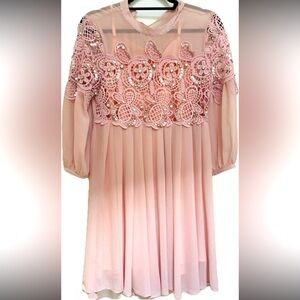 Pink bejeweled lace detail dress